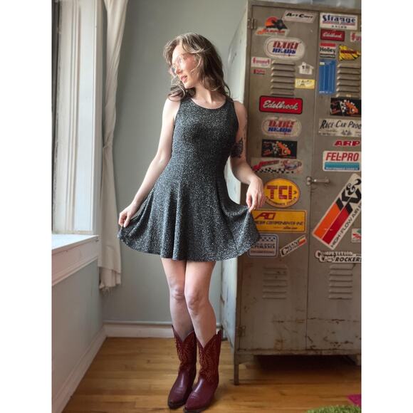 Vintage 90s Silver Lurex Mini Dress | 60s Mod Party Style | Metallic Knit | XS/S - Picture 2 of 10